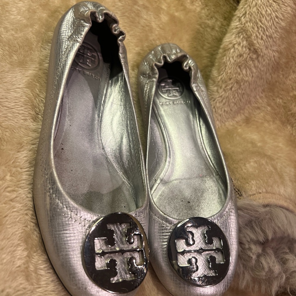Tory Burch Metallic Silver Flats